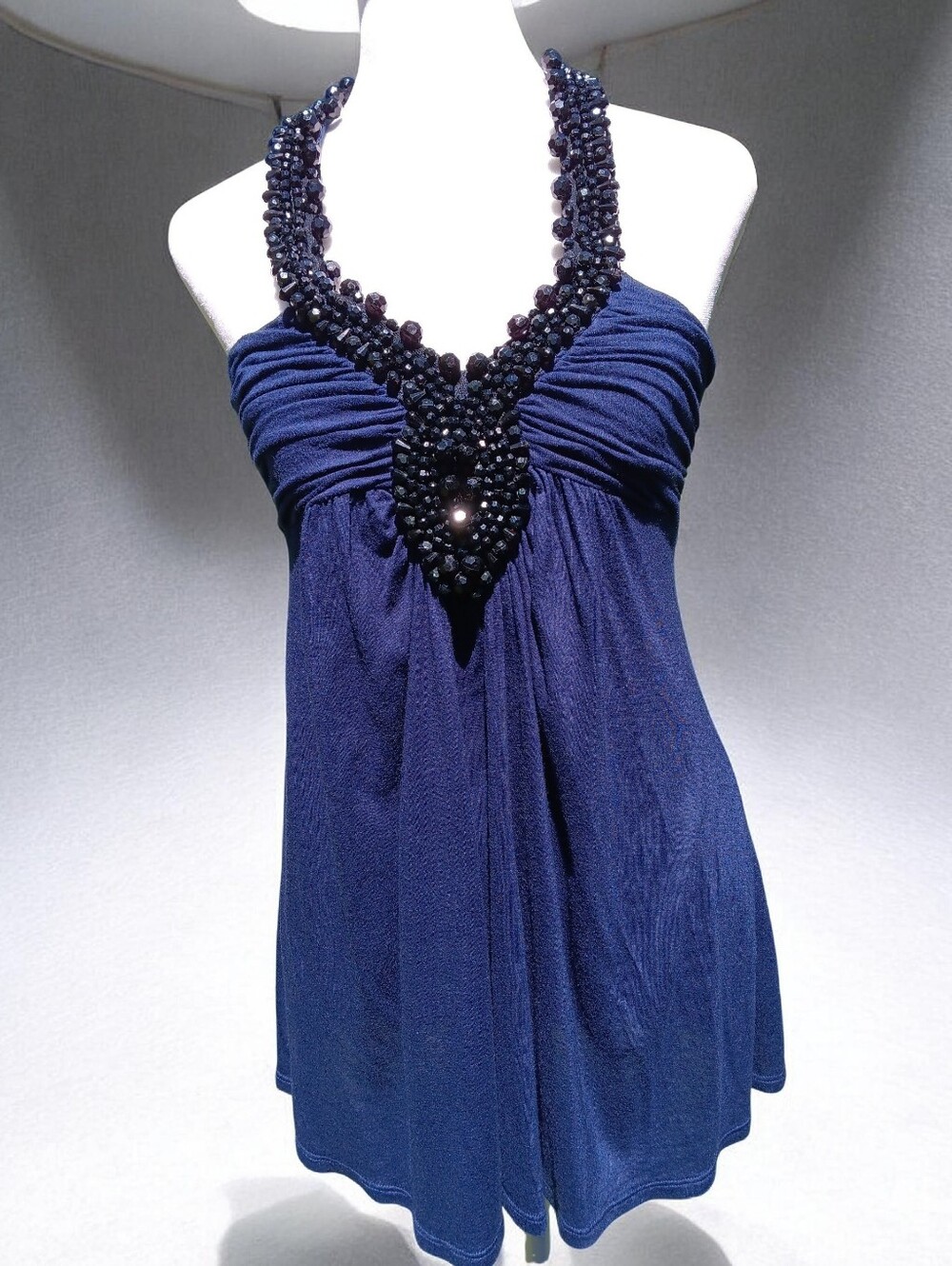 Prairie New York Navy Beaded Halter Camisole